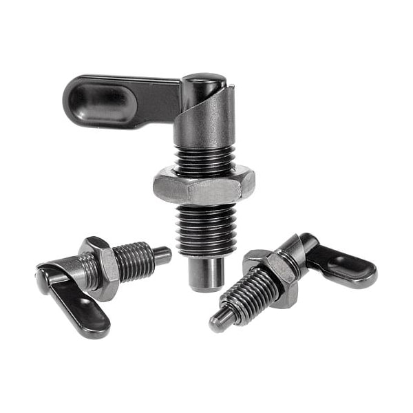 Cam action indexing plunger w nut, M20x1.5, pin 12mm. Handle uncoated.